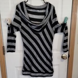 Cato Black and Gray Long Sleeve Dress with Metallic Shimmer Stripes - SOLD